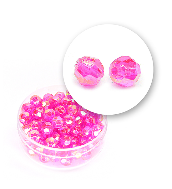 Perle sfaccettate plastica colore AB (9 g) Ø 6 mm - Rosa fuxia