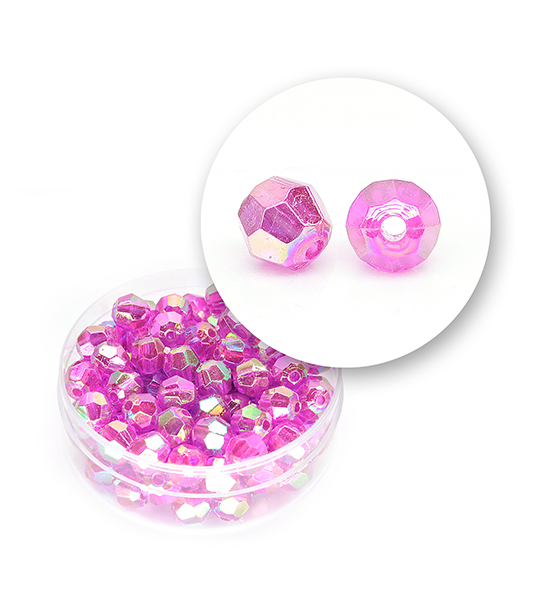 Perle sfaccettate plastica colore AB (9 g) Ø 6 mm - Fuxia