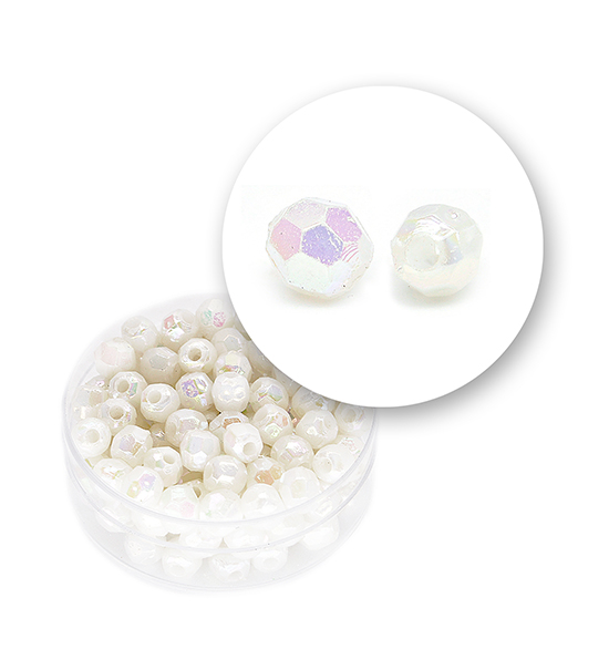 Perle sfaccettate plastica colore AB (9 g) Ø 6 mm - Bianco