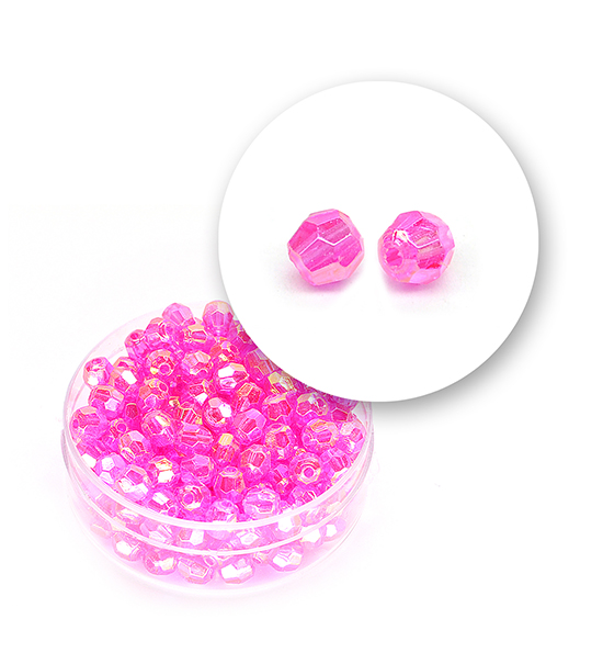 Perle sfaccettate plastica colore AB (11 g) Ø 5 mm - Fuxia