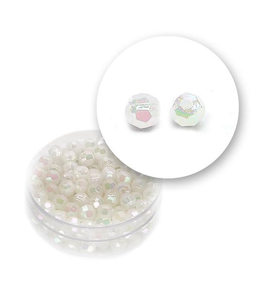 Perle sfaccettate plastica colore AB (11 g) Ø 5 mm - Bianco
