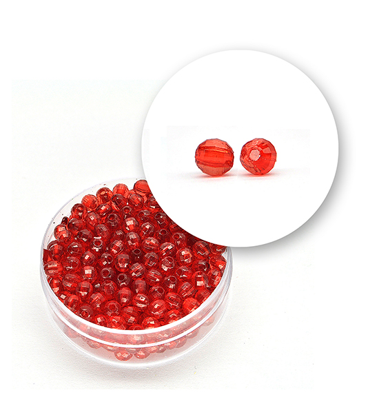 Transparent faceted beads (11 grams) Ø 4 mm - Red