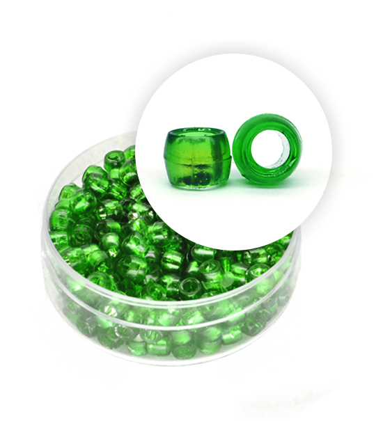 Plastic beads with silver core (about 8 g) 4 mm ø - Green