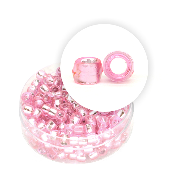 Plastic beads with silver core (about 8 g) 4 mm ø - Pink
