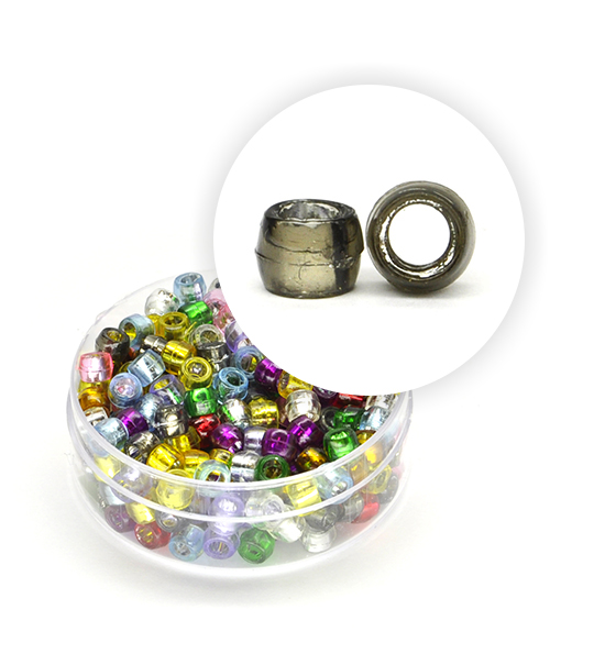 Plastic beads with silver core (about 8 g) 4 mm ø - Multicolor