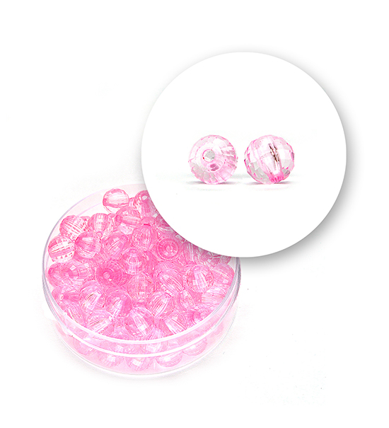 Transparent faceted beads (12 grams) Ø 6 mm - Pink