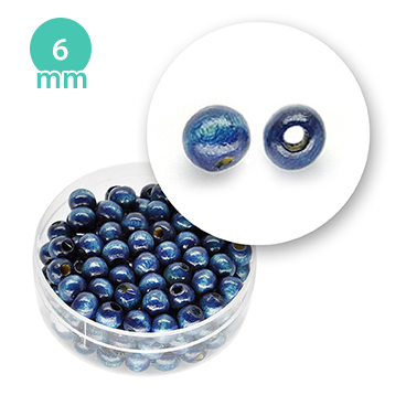 Perla tonda in legno colorata (6,6 grammi) 6 mm ø - Blu