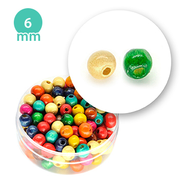 Perla tonda in legno colorata (6,6 grammi) 6 mm ø - Mixcolor