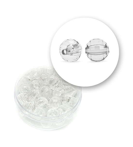 Perle sfaccettate trasparenti (11,3 grammi) Ø 8 mm - Bianco - Clicca l'immagine per chiudere