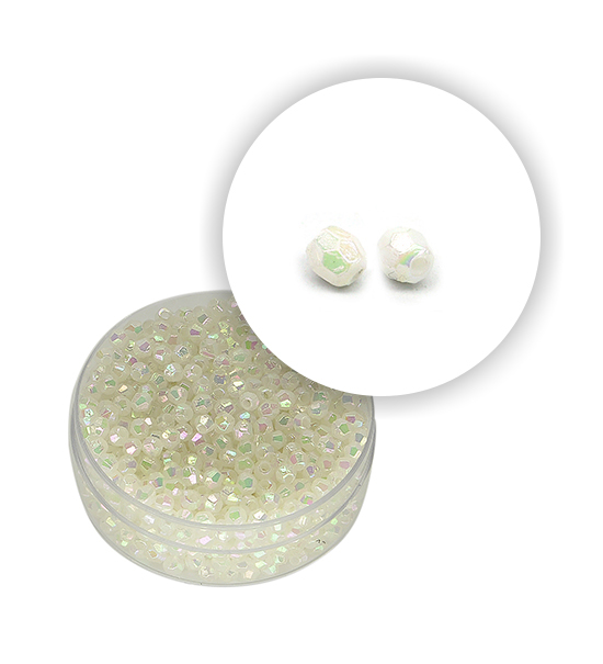 Perle sfaccettate plastica colore AB (9 g) Ø 3 mm - Bianco - Clicca l'immagine per chiudere