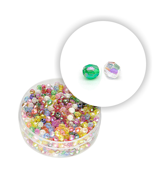 Perle sfaccettate plastica colore AB (9 g) Ø 3 mm - Multicolor - Clicca l'immagine per chiudere