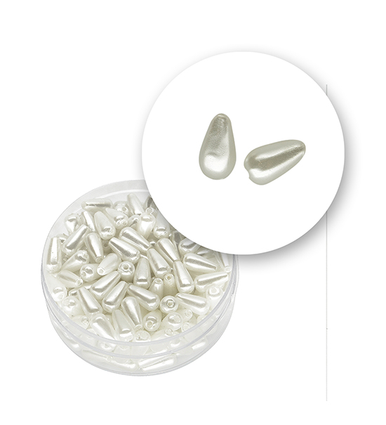 Perla "gota" (11,2 gramos) de 4x7 mm - Blanco Perlado