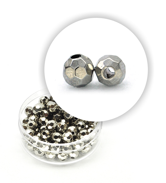 Perla metalizzate tonda sfaccettate (11 g) 6 mm - Acciaio