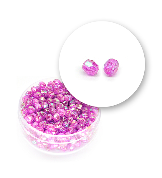 Perle sfaccettate plastica colore AB (9,6 g) Ø 4 mm - Fuxia