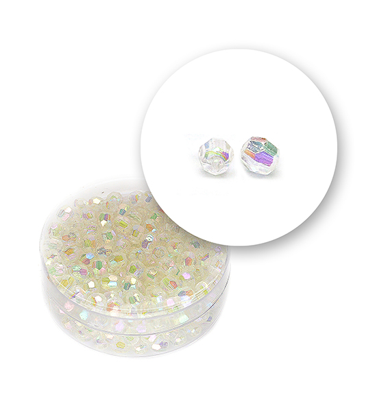 Perle sfaccett. plastica colore AB (9,6 g) Ø 4 mm - Trasparente