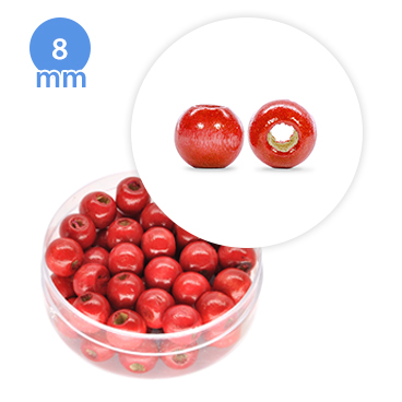 Perla tonda in legno colorata (6,3 grammi) 8 mm ø - Rosso