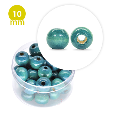 Perla tonda in legno colorata (9,8 grammi) 10 mm ø - Turchese