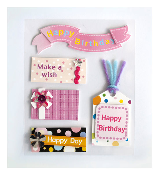 Set pz. 5 decorazioni adesive "Compleanno" - 526