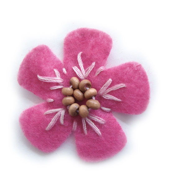 fiorellino lenci con perle legno e ricamo - col. Rosa