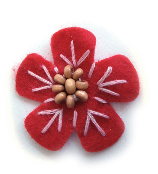 fiorellino lenci con perle legno e ricamo - col. Rosso
