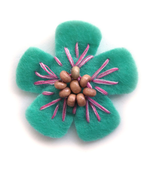 fiorellino lenci con perle legno e ricamo - col. Verde