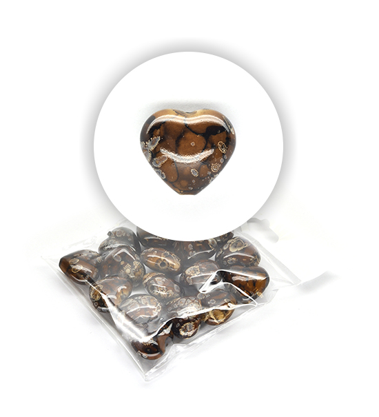 Perle cuore marmorizzate (50 g) 26x29 mm - Marrone
