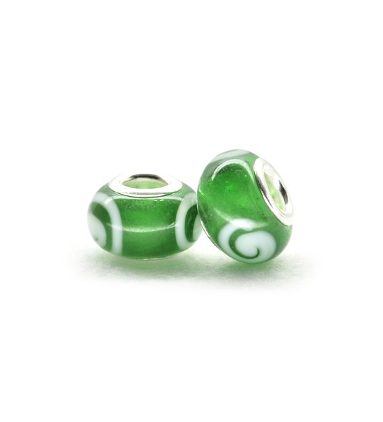 Perla ciambella decorata (2 pezzi) 14x10 mm - Verde
