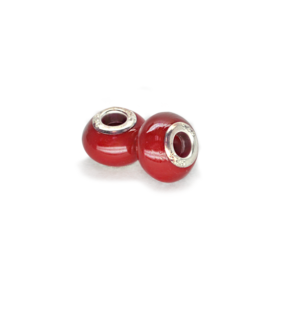 Stone donut smooth bead (2 pieces) 14x10 mm - Red