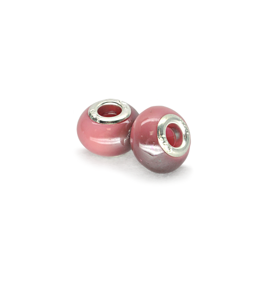 Stone donut smooth bead (2 pieces) 14x10 mm - Pink