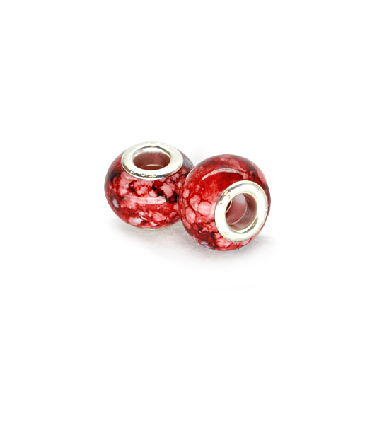Donut bead similar "granite" (2 pieces) 14x10 mm - Red