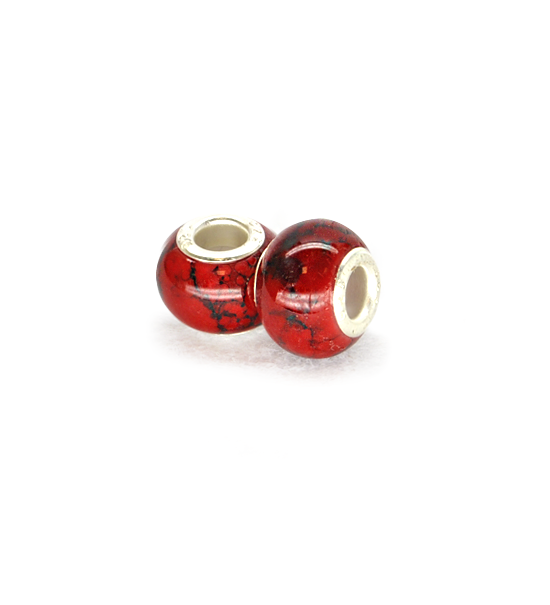 Marble donut bead (2 pieces) 14x10 mm - Red