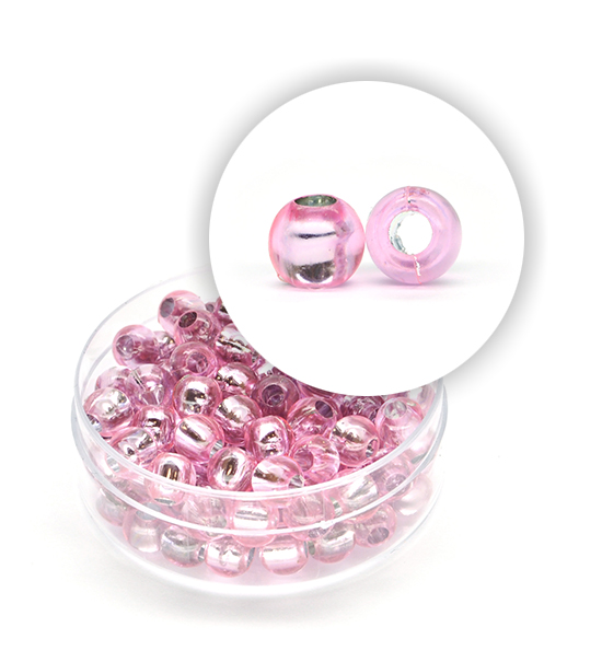 Plastic beads with silver core (about 8,5 g) 6 mm ø - Pink