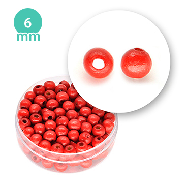 Perla tonda in legno colorata (6,6 grammi) 6 mm ø - Rosso