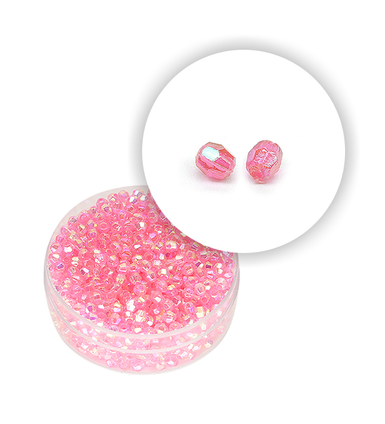 Perle sfaccettate plastica colore AB (9 g) Ø 3 mm - Rosa fuxia