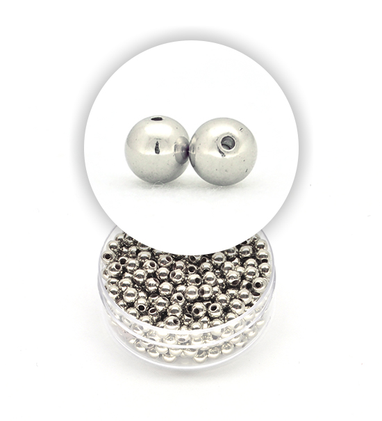 Perle tonde metalizzate (1 scatolina) 4 mm - Acciaio