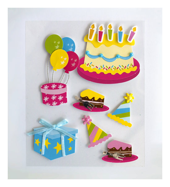 Set pz. 7 decorazioni adesive "Compleanno" - 527