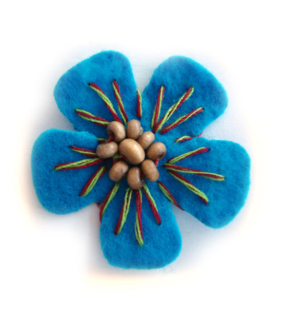 fiorellino lenci con perle legno e ricamo - col. Azzurro