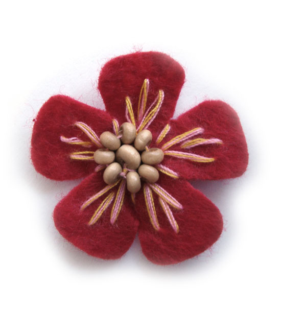 fiorellino lenci con perle legno e ricamo - col. Rosso