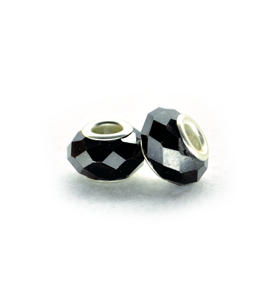 Faced donut bead (2 pieces) 14x10 mm - Silvery