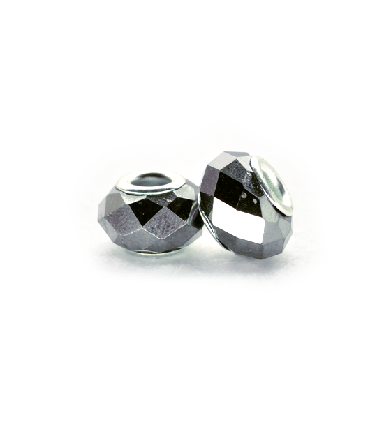 Faced donut bead (2 pieces) 14x10 mm - Silver