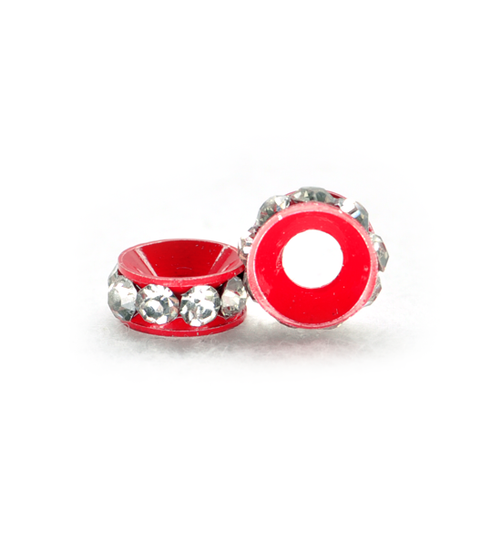 Perla ciambella strass distanziale (4 pezzi) 8 mm ø - Rosso