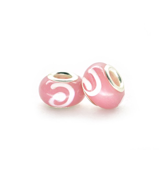 Perla ciambella decorata (2 pezzi) 14x10 mm - Rosa