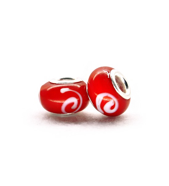 Perla ciambella decorata (2 pezzi) 14x10 mm - Rosso