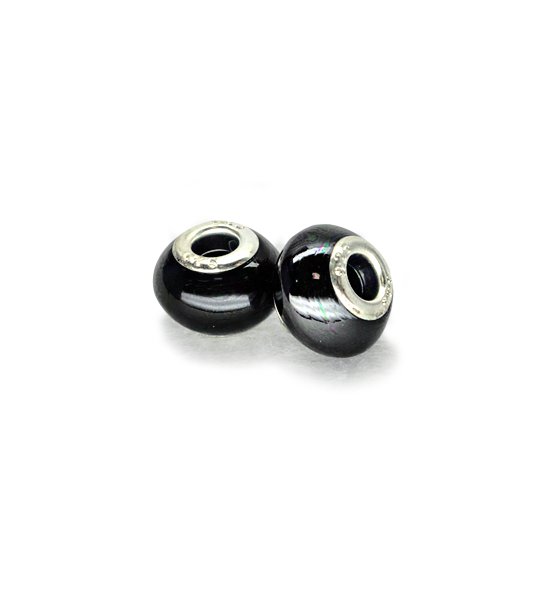 Stone donut smooth bead (2 pieces) 14x10 mm - Black