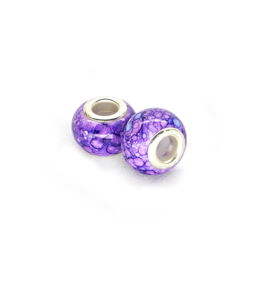 Donut bead similar "granite" (2 pieces) 14x10 mm - Purple