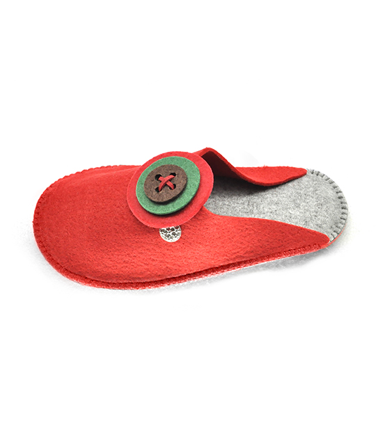 Ciabattine in feltro bottone (kit fai-da-te) - Rosso
